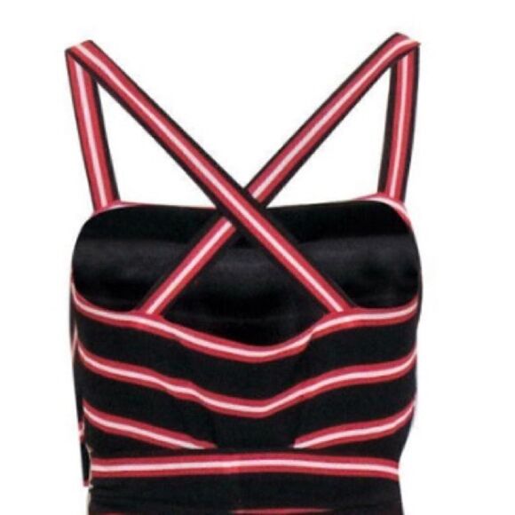 W by Worth Black White Red Vertical Flowy Stripe Maxi Tank Statement Dress - Picture 5 of 16